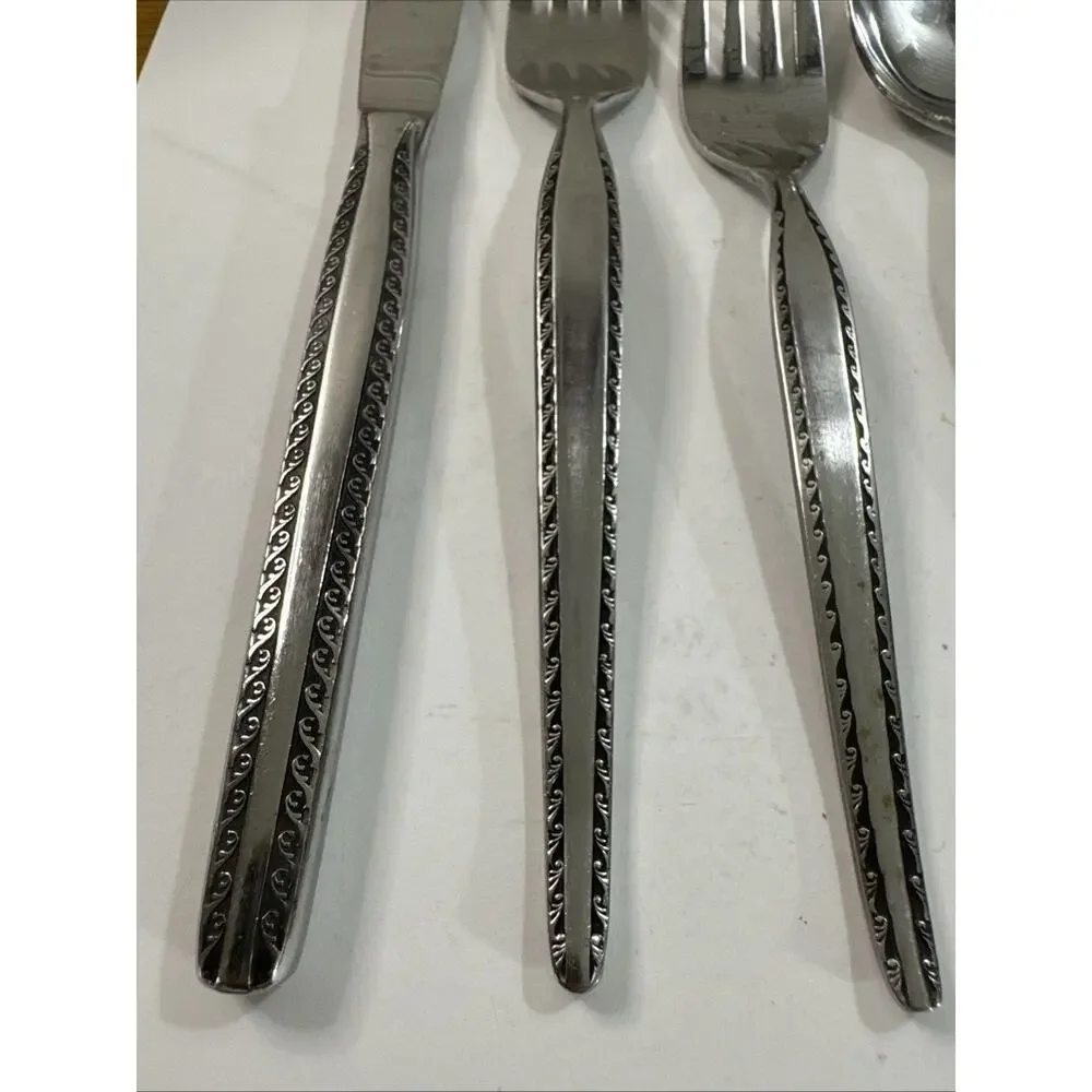 Vintage National Stainless GRANADA Flatware Set 35 Pc MCM Silverware - 7 Place